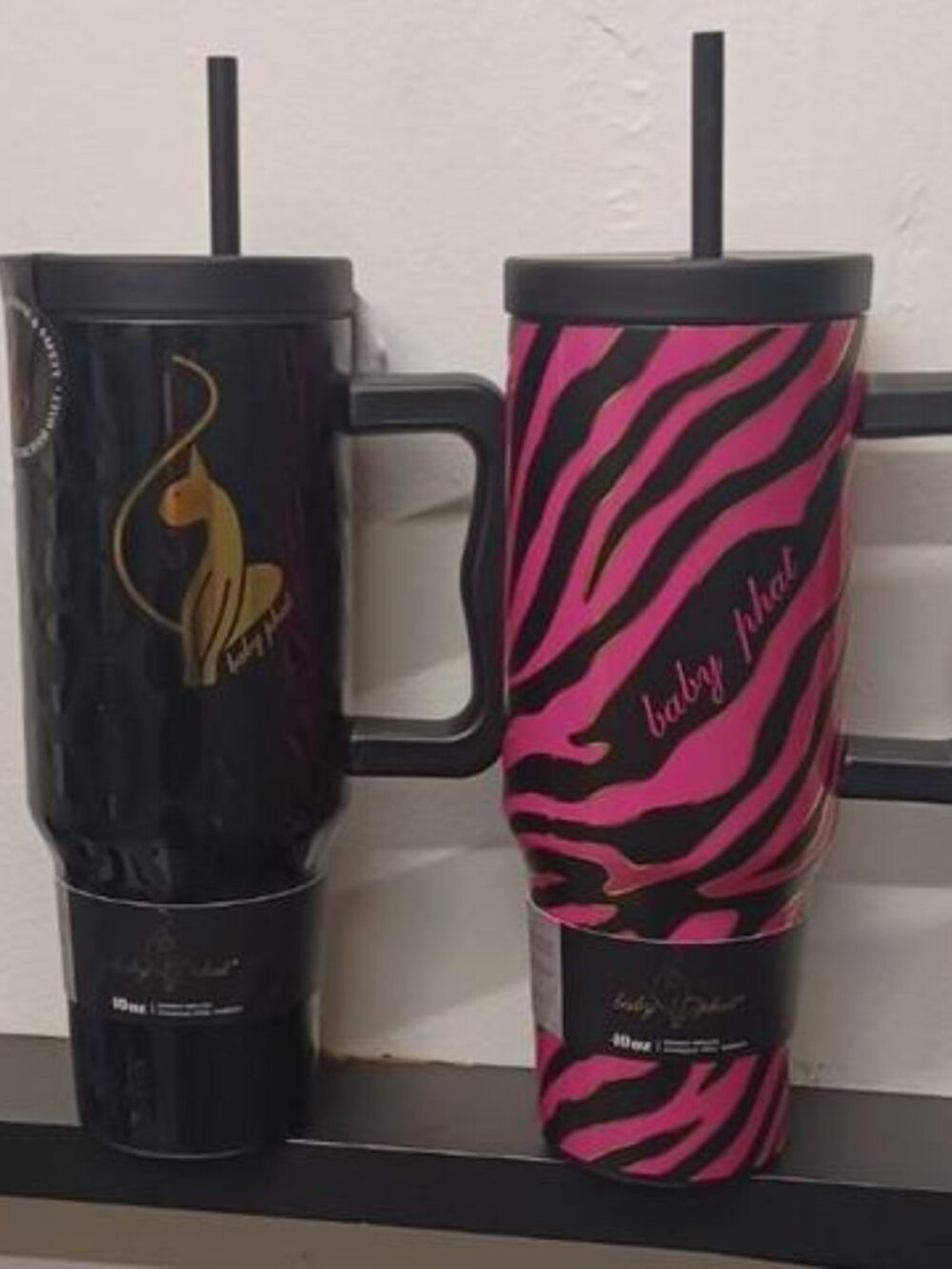 Baby Phat Pink zebra print tumbler with handle straw 40oz